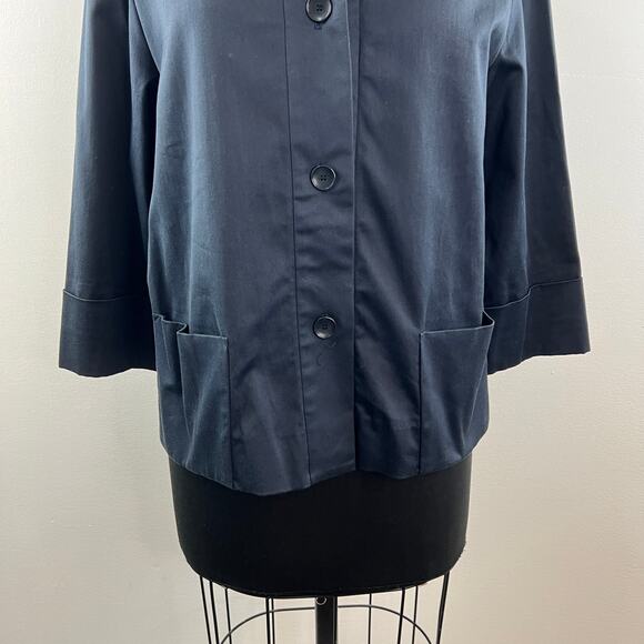 PHILIPPE ADEC Button Down Jacket Navy Long Sleeve Pockets Collared Size 10 - Picture 3 of 9